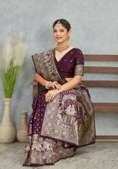 Janaki Wine Banarasi Soft Silk saree