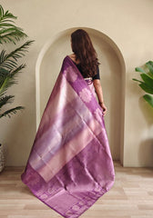 Amara – Purple Banarasi Soft Silk Saree with Floral Weave