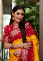 Ziyana Red Gold Bandhej Silk Saree
