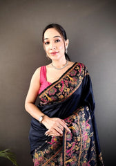 Ishani Black Nylon Silk Saree