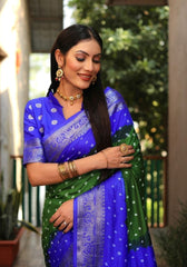 Ziyana Royal Blue Green Bandhej Silk Saree