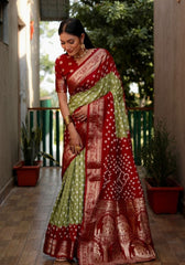 Ziyana Red Mehandi Bandhej Silk Saree
