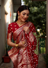 Ziyana Red Mehandi Bandhej Silk Saree