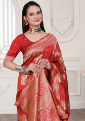 Aura Red Banarasi Silk Saree