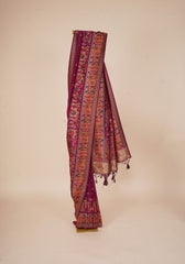 Rajlakshmi- Wine Pashmina Saree With Innovative Blouse Piece