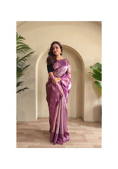 Amara – Purple Banarasi Soft Silk Saree with Floral Weave