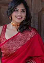 Nayira - Red Soft Silk Saree with Silver Zari Border and Matching Blouse