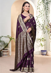 Yashika Wine Banarasi Silk Saree