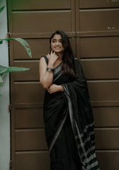 Grace Noir: Black Cotton Silk Saree with Subtle Blouse Companion