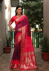 Ziyana Gajari Maroon Bandhej Silk Saree