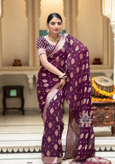 Radharani Wine Banarasi Silk Saree
