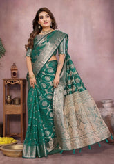 Sandhya Teal Organza Silk Saree
