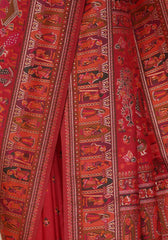 Rajlakshmi- Red Pashmina Saree With Innovative Blouse Piece