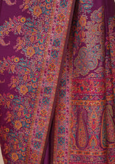 Glamorous Wine Pashmina Saree With Artistic Minakari Work