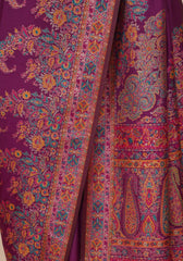 Glamorous Wine Pashmina Saree With Artistic Minakari Work