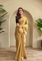 Varnika – Dark Biege Banarasi Soft Tissue Silk Saree of Subtle Charm