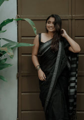 Grace Noir: Black Cotton Silk Saree with Subtle Blouse Companion