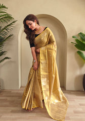 Varnika – Dark Biege Banarasi Soft Tissue Silk Saree of Subtle Charm