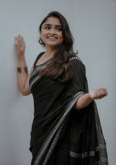 Grace Noir: Black Cotton Silk Saree with Subtle Blouse Companion