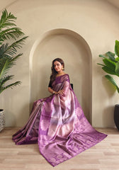Amara – Purple Banarasi Soft Silk Saree with Floral Weave