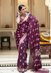 Radharani Wine Banarasi Silk Saree