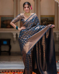 Raveena N.blue Banarasi Silk Saree