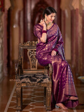 Raveena Wine Banarasi Silk Saree