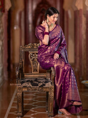 Raveena Wine Banarasi Silk Saree