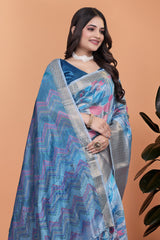 Amaya Sky Blue Digital Silk saree