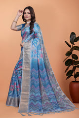 Amaya Sky Blue Digital Silk saree