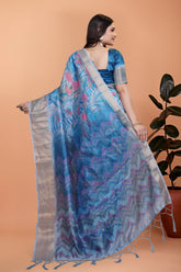 Amaya Sky Blue Digital Silk saree