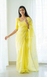 Riya Lemon Yellow Linen Cotton Saree