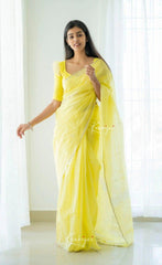 Riya Lemon Yellow Linen Cotton Saree