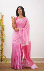 Riya Pink Linen Cotton Saree