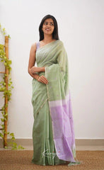Riya Pista Linen Cotton Saree