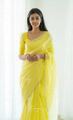 Riya Lemon Yellow Linen Cotton Saree