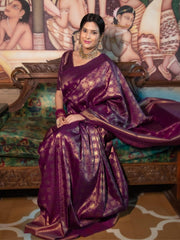 Raveena Wine Banarasi Silk Saree