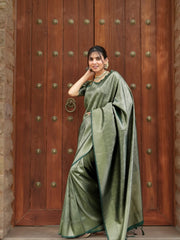Maruti – Olive Green Woven Silk Saree with Zari Subtlety
