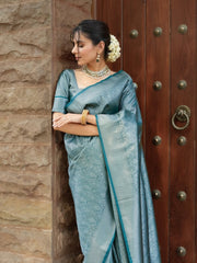 Maruti – Teal Blue Woven Silk Saree with Zari Subtlety