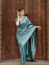 Maruti – Teal Blue Woven Silk Saree with Zari Subtlety