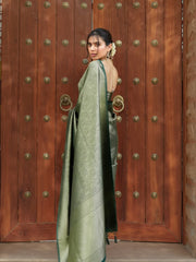 Maruti – Olive Green Woven Silk Saree with Zari Subtlety