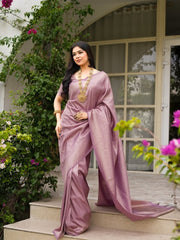 Maruti – Dusty Lavender Silk Saree with Zari Subtlety