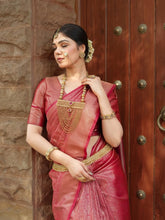 Maruti – Coral Red Woven Silk Saree with Zari Subtlety