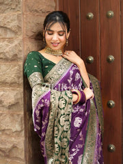 Anvitha – Wine Banarasi Silk Saree with Zari Weaving
