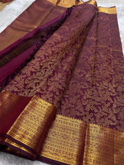 Royal Plum Kanjivaram Silk Saree with Intricate Zari Weave