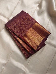 Royal Plum Kanjivaram Silk Saree with Intricate Zari Weave