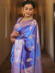 Mrinalini – Blue Banarasi Silk Saree with Golden Paisley Weaving