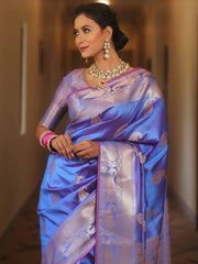 Mrinalini – Blue Banarasi Silk Saree with Golden Paisley Weaving