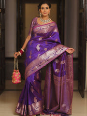 Mrinalini – Purple Banarasi Silk Saree with Golden Paisley Weaving