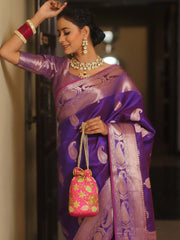 Mrinalini – Purple Banarasi Silk Saree with Golden Paisley Weaving